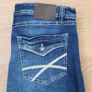 TK Axel Jeans Mens Tag 36x30 Actual 38x30 Slim Bootcut Thick Stitch Blue Denim